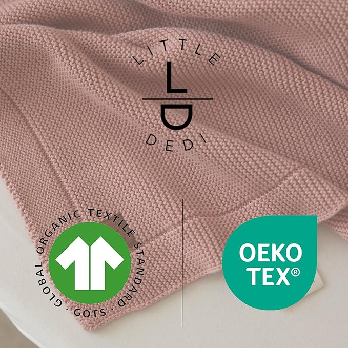 Baby Knitted Blanket ??70% Organic Cotton 30% Tencel??Soft Breathable Swaddle & Receiving Blanket for Newborns ??Crib, Stroller, Toddler Blanket with Gift Box ??30x40 Inch, Misty Rose