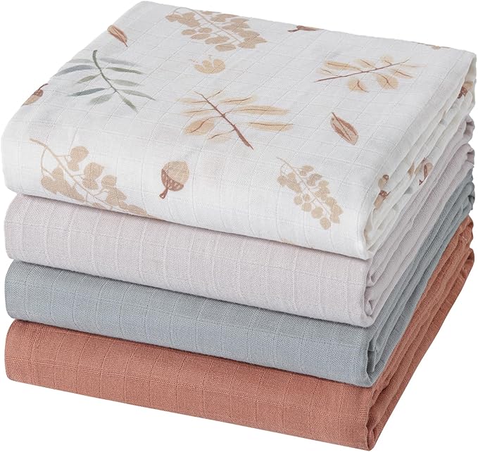 POMISO Muslin Swaddle Blankets for Boys & Girls, Newborn Receiving Blankets, 4 Pack Soft Breathable Baby Swaddles, Large 47x47 Inches, Acorn & Earthy Colors
