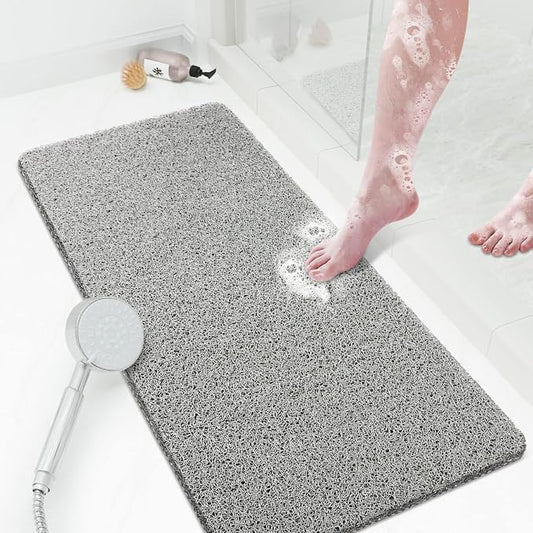 Shower Mat Bathtub Mat Non-Slip,36x16 inch, Soft Tub Mat with Drain,PVC Loofah Bath Mat (Phthalate Free) for Tub and Bathroom,Quick Drying,Grey