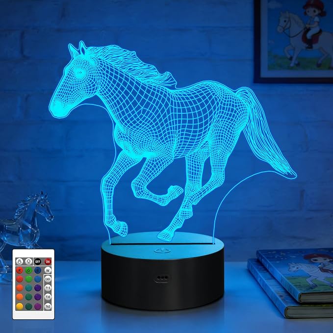 Attivolife Horse Night Light for Kids, 3D Illusion Optical LED Lamp with Remote Control +16 Color Changing, Animal Room Decor Bedside Lamp, Unique Birthday Gifts for Horse Lovers Girls Women