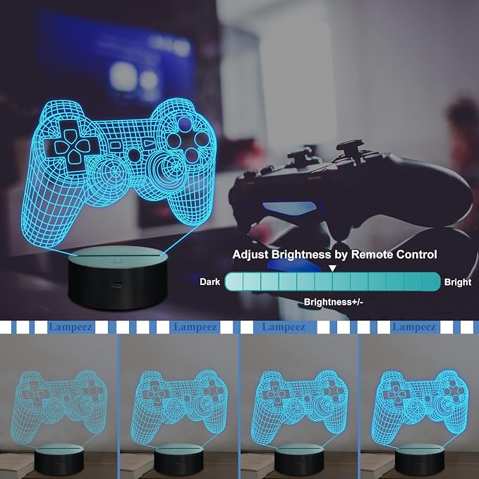 Lampeez 3D Gamepad Lamp Game Console Night Light 3D Illusion lamp for Kids, 16 Colors Changing with Remote, Gaming Room Gamer Gift, Kids Bedroom Decor as Xmas Holiday Birthday Gifts for Boys Girls