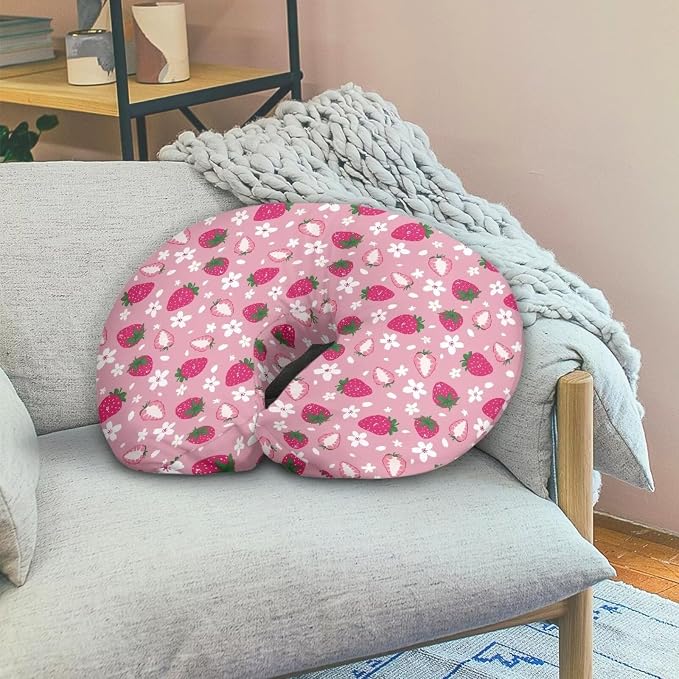 Strawberry Nursing Pillow Cover Breast Feeding Pillow Covers 1 Pack for Breastfeeding Pillow Soft Fabric Fits Snug On Infant Feeding Cushion Cover Pillow Not Included