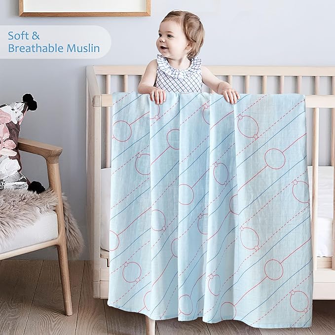 Muslin Swaddle Blankets for Newborn, Large 47"x47" Soft Breathable Bamboo Cotton Baby Blanket, Lightweight Receiving Blanket for Boys and Girls, Ice Action