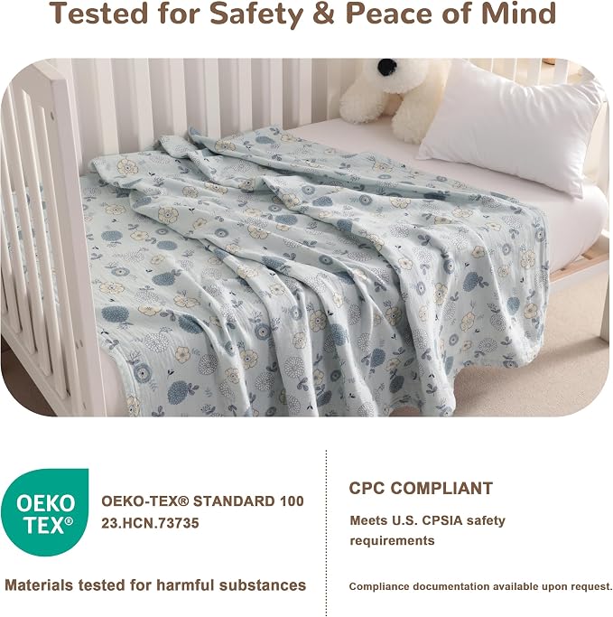 NTBAY Muslin Baby Swaddle Blanket, 2-Layer, 30x40 Lightweight Receiving Blanket for Newborns and Infants, Crib Stroller Travel Use, Rustic Bloom