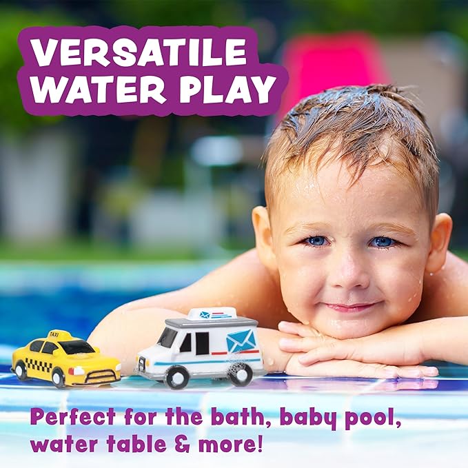 Tub Works® Vehicles??Bath Cars Mold Free Bath Toys, 6 Pack | Sealed, No Hole Bath Toys Design Keeps Moisture Out | Soft, Squeezable & Float on Water | Fun Baby & Toddler Bath Toys | City Car Bath Toys