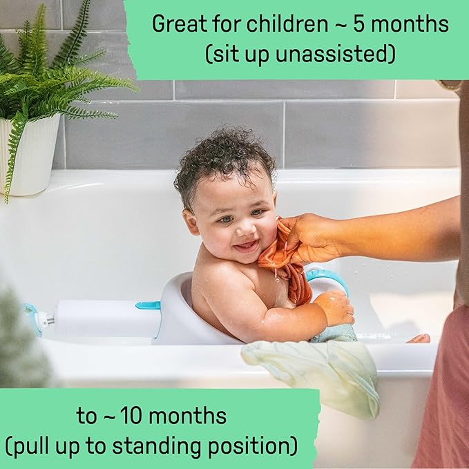 Ingenuity My Bath Seat for Sit-Up Baby Bathing, Sure & Secure Suction Cups, ASTM Safety Tested & Approved, Backrest for Assisted Sitting, Easy Setup & Storage, Aqua