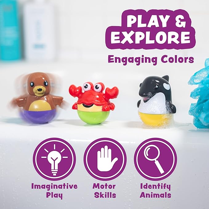 Tub Works® Tub Bobbers??Bob, Wobble & Float Upright Toddler Bath Toys, 6 Pack | Unique Wobbling Action | Sealed, No Hole Baby Bath Toys | Engaging Bathtub Toys for Kids | Water Table & Baby Pool Play