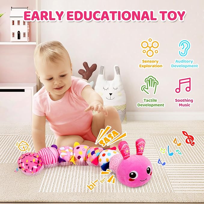 KMUYSL Baby Toys 0-6 6-12 Months, Sensory Music Animal Stuffed Toy for 0 1 2 3 4 5 6+ Months, Plush Toy with Crinkle and Rattles for Infant Newborn, Tummy Time Toys Gifts for 0-3-6-12 Month