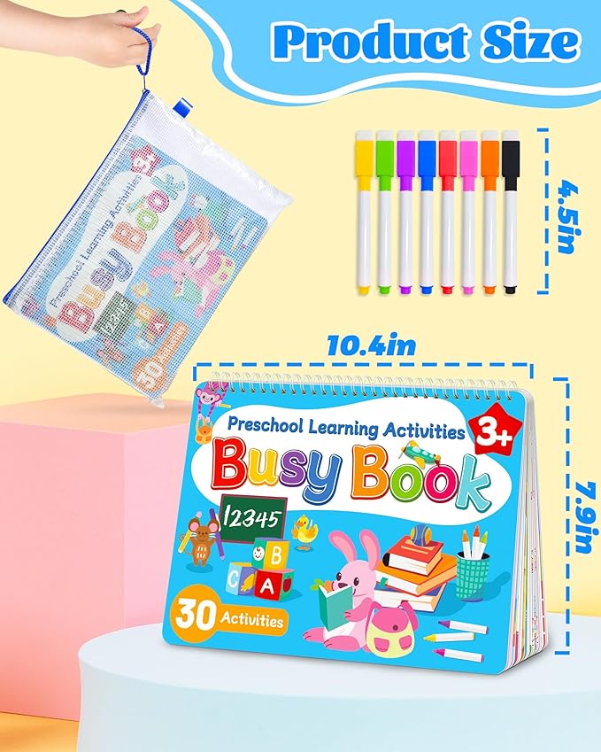 Walenced Busy Book for Toddlers - Preschool Learning Activities, Coloring Activity Books for Kids Ages 3-5, Montessori Autism Sensory Travel Educational Toys, Gifts for 3 and Up Boy Girl