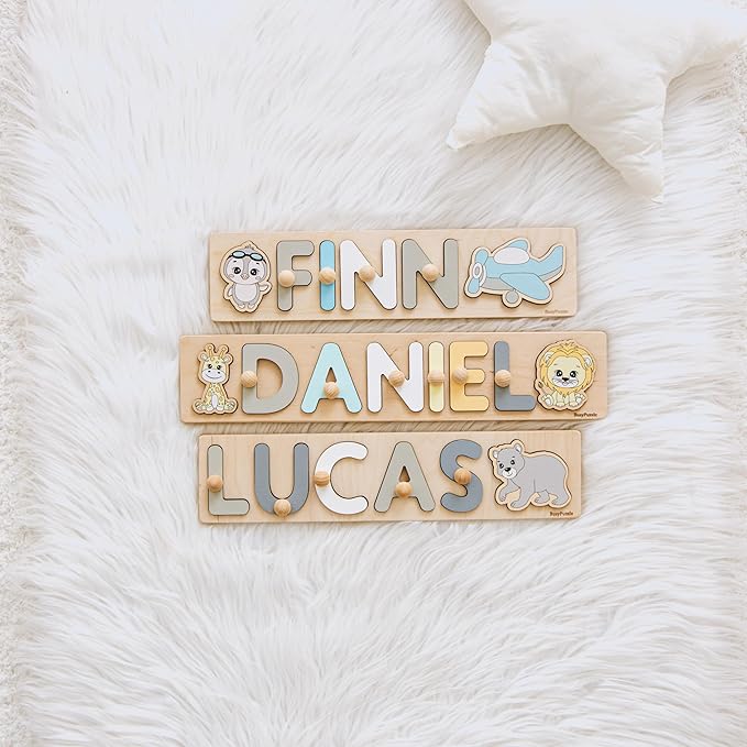 Rainbow Personalized Wooden Name Puzzle with Pegs – Montessori Learning Toy, Custom Toddler Gift, Educational Baby Shower & Birthday Present, Nursery Room Decor by BusyPuzzle