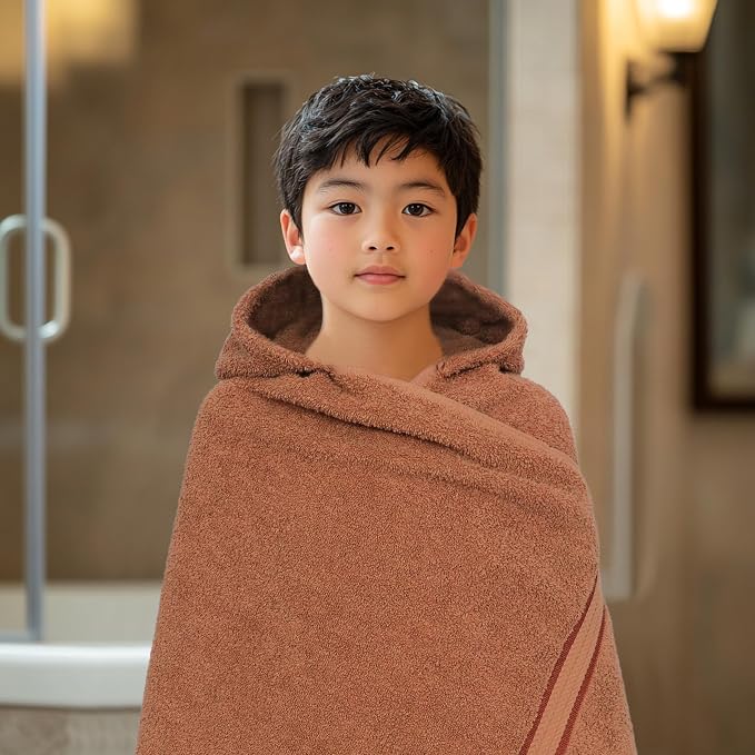 ORIGINAL KIDS Hooded Bath Towel Wrap - 2 Pack - Ultra Soft 100% Cotton Terry Large Oversized Hooded Kids Towel - Shower Pool Beach - 579 GSM Absorbent Quick Dry Plush Gift - 30 x 54 - Mocha
