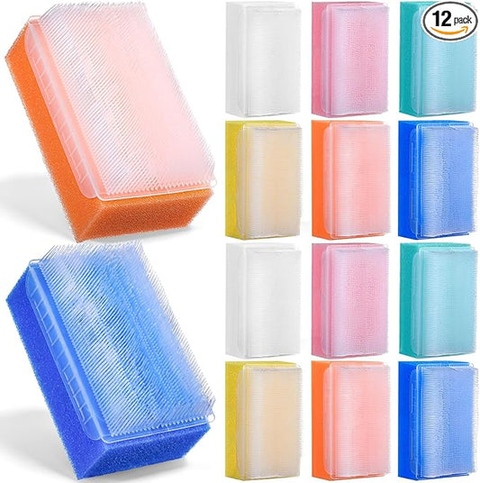 Sunnyray 12 Pcs Bath Sponges Soft Foam Scrubber with Cradle Cap Bristle Brush 2 in 1, Cleansing Body, Hair and Scalp Cleansing, Gentle on Baby and Toddler Sensitive Skin, Sterile and Safe