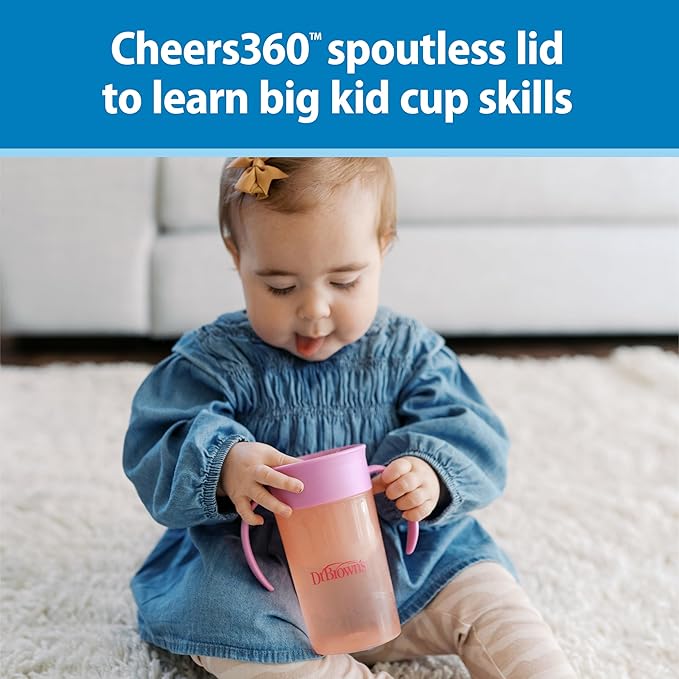 Dr. Brown's Milestones Straw to 360 Convertible Toddler Training Cup Set with Interchangeable Silicone Straw and 360 Degree Cup Lids, Pink Coral, 10 oz/300 mL, BPA-Free, 9m+, 2-Pack