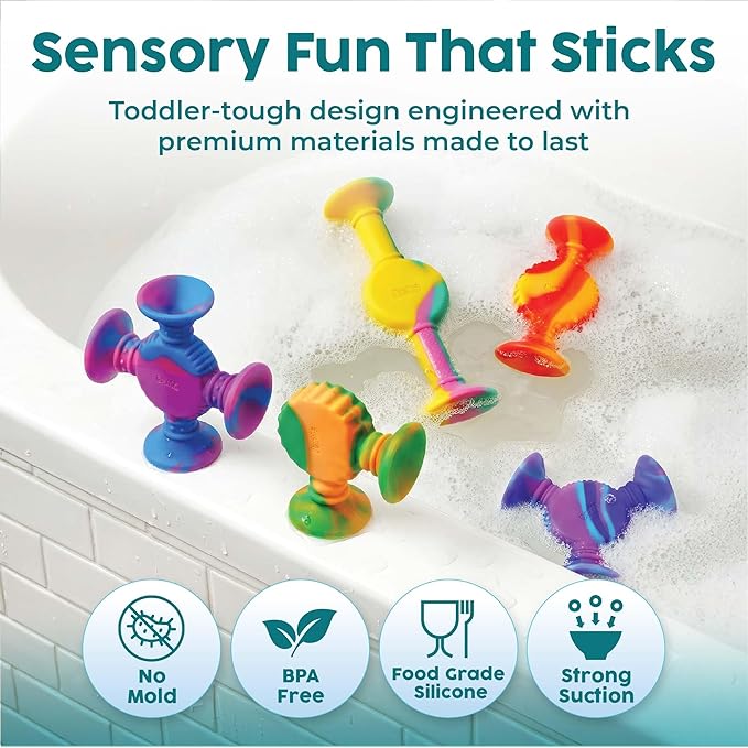 BUNMO Rainbow Textured Suction Toys ??10 Pack | Bath Toys and Suction Toys | Silicone Kids Bath Toys for Kids Ages 3+ | Bathtub Toys, Shower Toys & Travel | BPA-Free