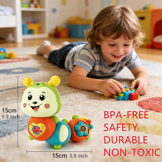 Baby Piano Drum Music Toy 6-12 Months, Twist Caterpillar Light Up Musical Keyboard Animal Sound, Toddler 12-24 Early Learning Educational Interactive Infant Toys Girl Boy Gift 1 Year Old