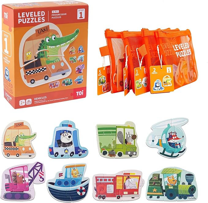 TOI Leveled Puzzles for Kids Aged 2 and Up, Toddler Puzzle Preschool Learning Jigsaw Puzzles, Large Pieces Educational Game for Boys Girls, Cognitive Story Step 1