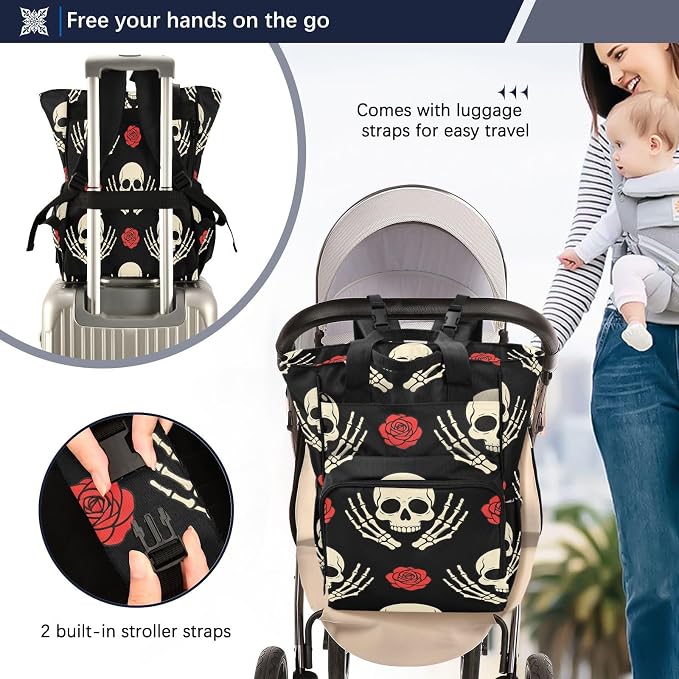 Skull Skeleton Hands Diaper Bag Travel Large Cap Mom Dad