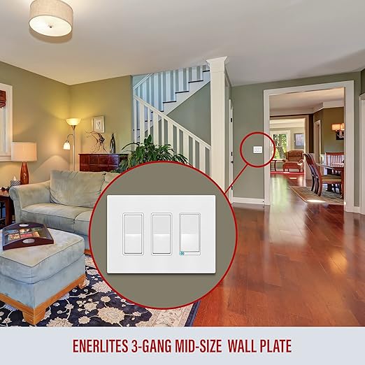 ENERLITES Screwless Decorator Wall Plates Child Safe Outlet Covers, Gloss Finish, Medium Size 3-Gang 4.88" H x 6.77" L, Unbreakable Polycarbonate Thermoplastic, SI8833M-W, White
