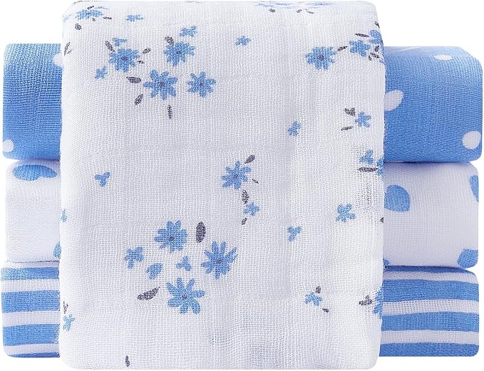 lasoftan Baby Muslin Burp Cloths, 100% Cotton Burping Cloths Super Absorbent Soft, Bath Towel Burp Cloths for Baby Girl Boy, Great Gift for Newborn, 10 x 20 inch, 4 Pack (Heart & Flowers)