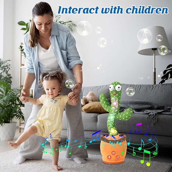 Rechargeable Baby Toys 3-6 6-12 12-18 Months Dancing Talking Cactus, Toddler Boys Girls Gifts for 2 3 4 5 6 7 8 9 10 Month Old Baby Toy Singing Mimicking Recording Repeating and 120 English Songs