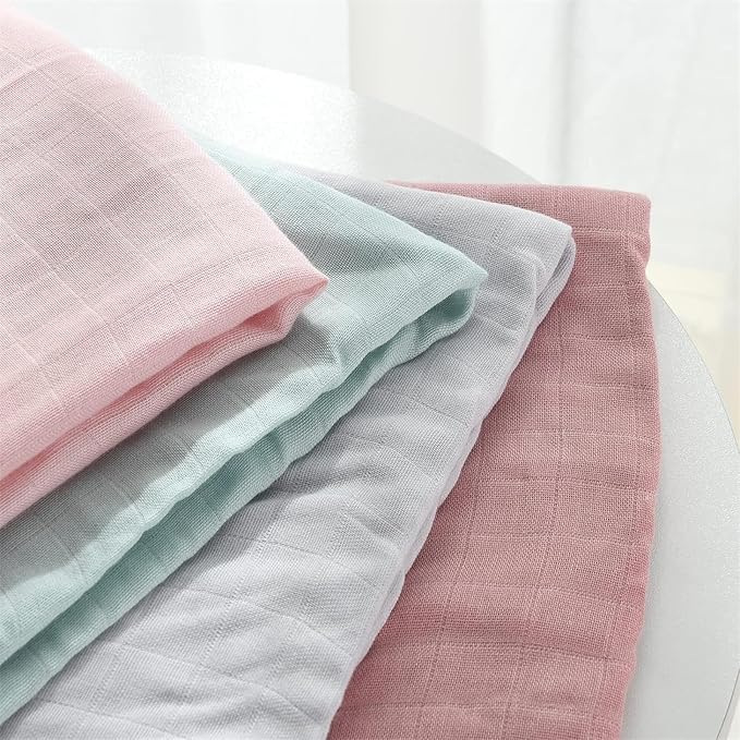 Momcozy Muslin Swaddle Blankets, 4 Pack Breathable and Skin-Friendly Baby Blanket, Baby Swaddle Shower Gifts & Baby Registry Essentials, Large 47"x47", Pink Blue