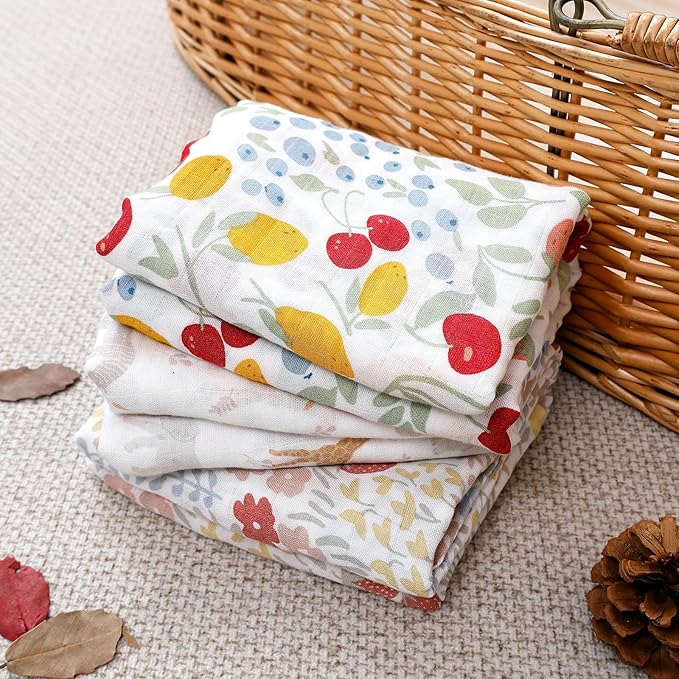 Muslin Swaddle Blankets for Baby Boys and Girls,3 Pack Breathable Soft Receiving Blanket,Large 43.3X 43.3 inches,Newborn Essentials Must Haves(Floral and Animal)