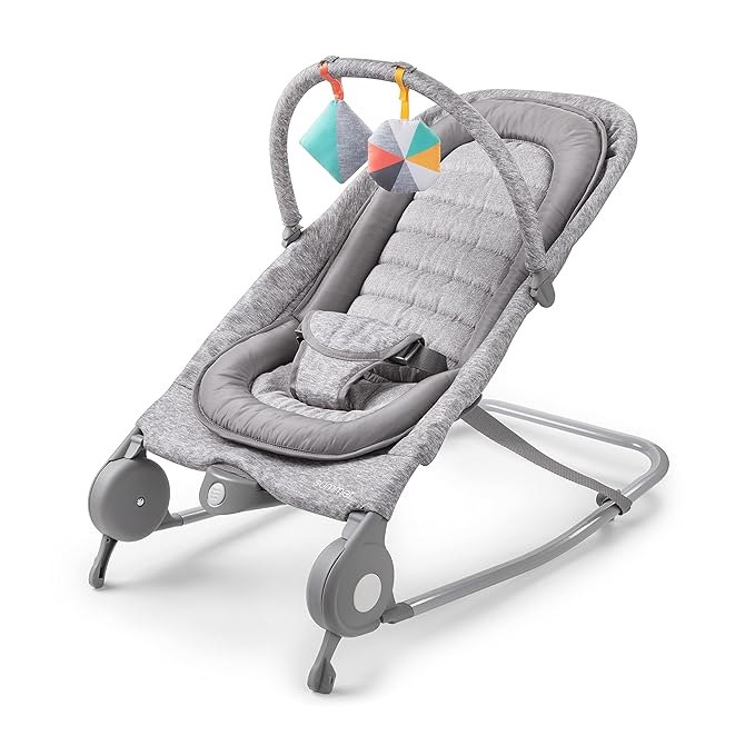 Summer Infant 2-in-1 Bouncer & Rocker Duo (Light Gray Tweed) Convenient and Portable Rocker and Bouncer for Babies Includes Soft Toys and Soothing Vibrations