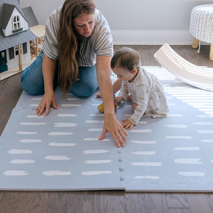 Little Landings Baby Play Mat for Floor - Shoreline (6x8ft) - Premium EVA Foam Play Mat for Babies & Toddlers (Ages 0-5+) Non-Toxic Playmat for Tummy Time, Crawling & Playroom - Stylish & Comfortable