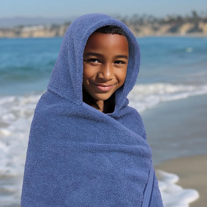 ORIGINAL KIDS Hooded Bath Towel Wrap - 2 Pack - Ultra Soft 100% Cotton Terry Large Oversized Hooded Kids Towel - Shower Pool Beach - 579 GSM Absorbent Quick Dry Plush Gift - 30 x 54 - Blue