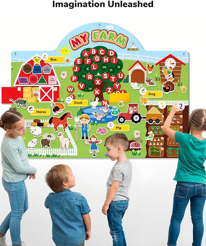 CHEFAN 99 Pcs Farm Animals Felt Story Board Set, 3.9 Ft Preschool Farmhouse Barnyard Theme Flannel Board Storytelling Early Learning, Interactive Wall Hanging Play Set for Toddlers Kids Children