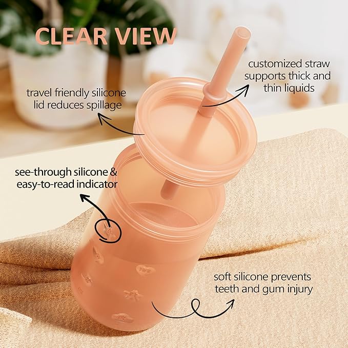 Sippy Cup for 6/6+ Month Old, Silicone Training Cup with Straw Lid, 7 oz Baby Cups 6-12 Months, for Infant and Toddlers (Coral)
