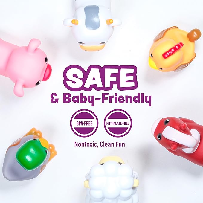 Tub Works® Barnyard??Mold Free Bath Toys, 6 Pack | Sealed, No Hole Bath Toys Design Keeps Moisture Out | Soft, Squeezable & Float on Water | Farm Animals Baby & Toddler Bathtub Toys | Baby Pool Toys