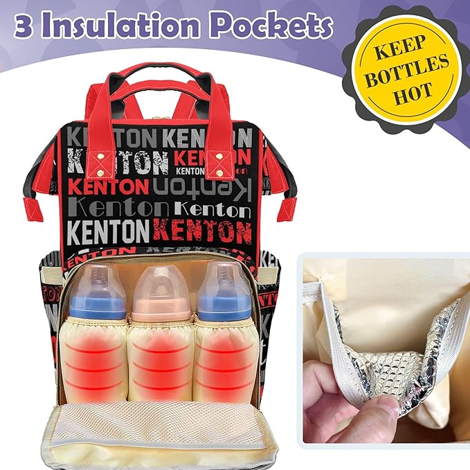 Custom Name Diaper Bag Mommy Bag with Multi-function Shoulders Outdoor Backpack for Newborn Baby Boy, Red Customized Nappy Backpack with Thermal Pockets Nursing Bags