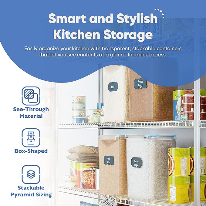 Chef's Path Extra Large Airtight Flour and Sugar Storage Containers with Lids, Set of 2, 6.5L Pantry Canisters for Bulk Flour and Sugar Storage - Transparent