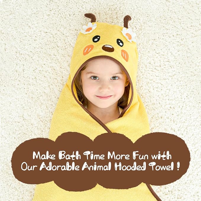 Style Quarters Yellow Bee Hooded Towel for Kids – Soft Cotton, Embroidered, Absorbent Baby Bath Towel – Quick Dry, Lightweight – 50x30 Inches – Perfect for Toddlers & Children