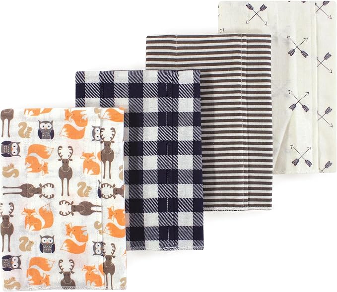 Luvable Friends Hudson Baby Flannel Burp Cloths 4pk, Woodland Forest