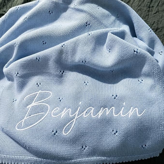 Personalized Baby Knit Blanket Custom Embroidered Cotton Blanket for Newborns Nursery Essentials, Stroller Cover, Holiday, Thoughtful Keepsake for New Parents,