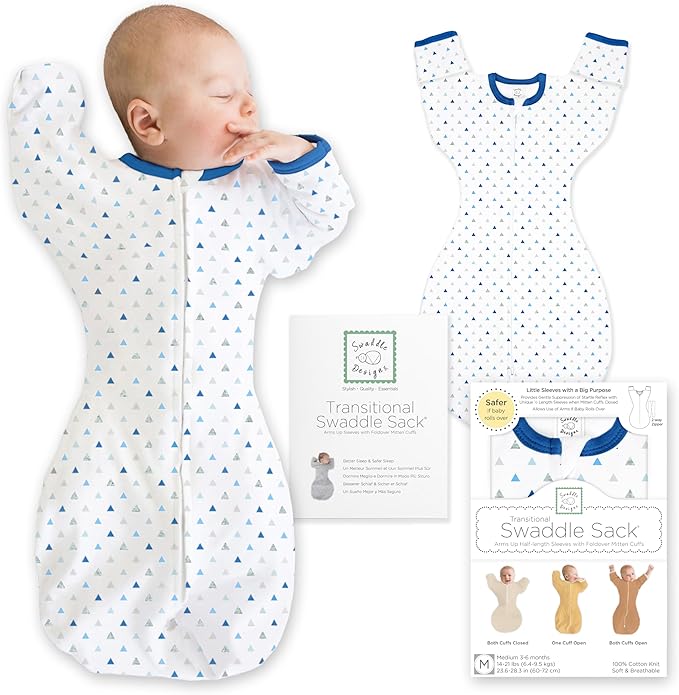 SwaddleDesigns Transitional Swaddle Sack, Arms Up Half-Length Sleeve Mitten Cuff, Most Gradual Transition Swaddle for Newborn