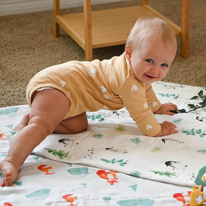 POMISO Muslin Swaddle Blankets for Boys & Girls, Newborn Receiving Blankets, Soft Breathable Baby Swaddles, Large 47x47 Inches, Fox & Penguin