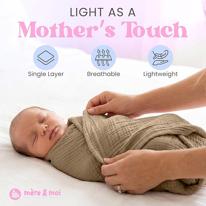 Mère & Moi: Muslin Baby Blanket ??2 Pack, Peach & Cream - 40x36", Double Layer Cotton Swaddle, Lightweight-Breathable, Oeko-TEX, Newborn-Toddler Wrap