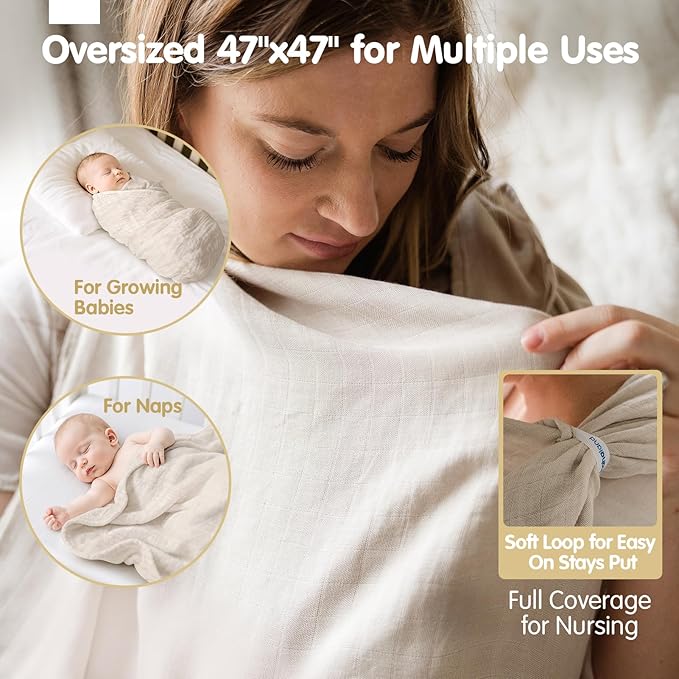 hahaland Muslin Swaddle Blankets Bamboo - 3-Pack, 1 Large (47" x 47") & 2 Standard (38" x 40") Breathable Silky Soft Receiving Blankets Swaddles for Newborns Newborn Essentials, Gold