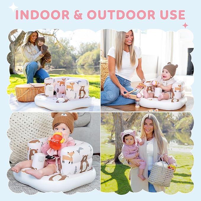 Inflatable Chair for Baby with Safety Harness, Built-in Pump & Non-Slip Base ??Infant Sit Up Seat for 3-36 Months, Portable Blow Up Baby Chair for Travel, Easy to Clean