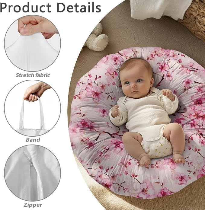 Pink Flower Nursing Pillow Covers for Breastfeeding Pillow Stretchy and Cozy Breastfeeding Pillow Slipcovers for Baby Girls Soft Breastfeeding Pillow Covers Fits for Infant Support