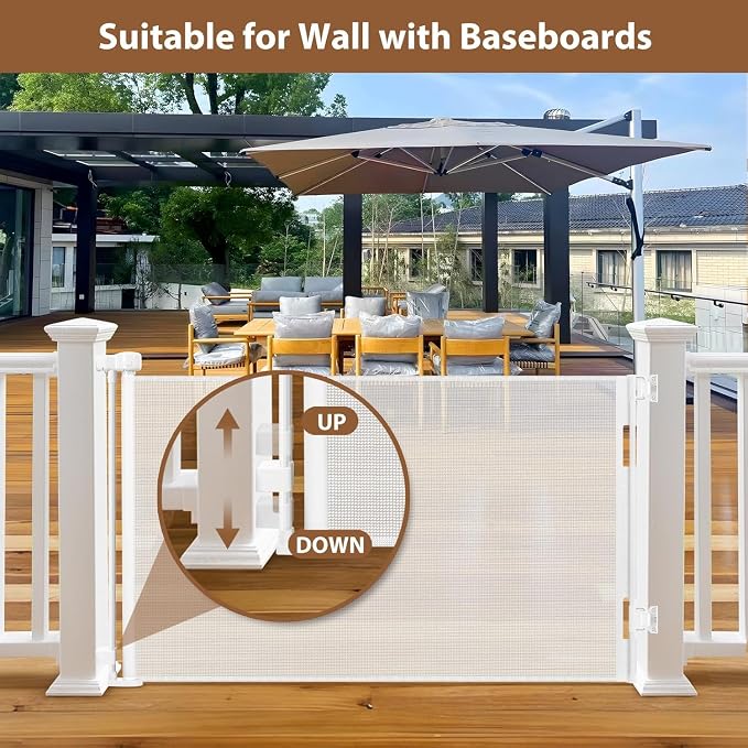 Weatherproof Outdoor Retractable Gate for Dogs with No Rust Screws and Rods, 72" Wide Waterproof Outdoor Dog gate, 6 ft Scratch-Resistant Mesh Safety Retractable Baby Gates for Parents and Pet Owners