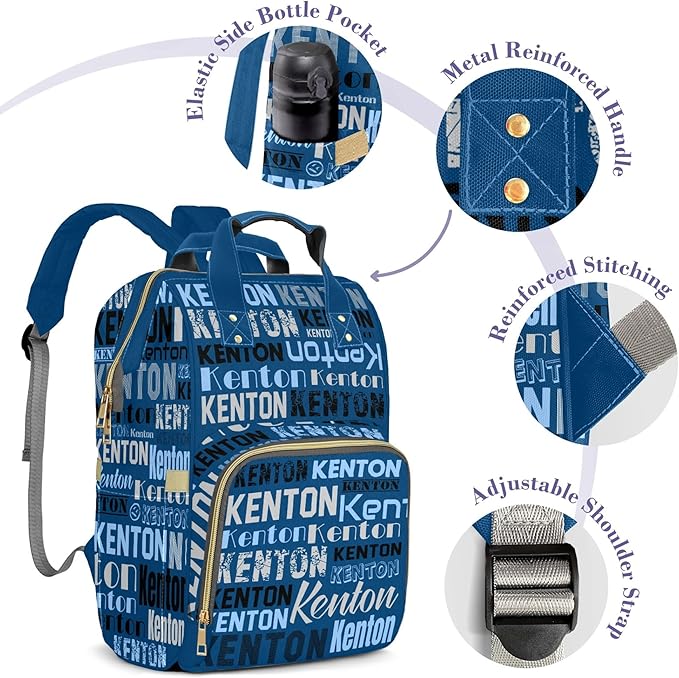 Large Capacity Custom Diaper Bag for Baby Boy with Name, Blue Multifunctional Mom Personalized Diaper Bag Backpack Waterproof Women Customized Daypack Nappy Bag