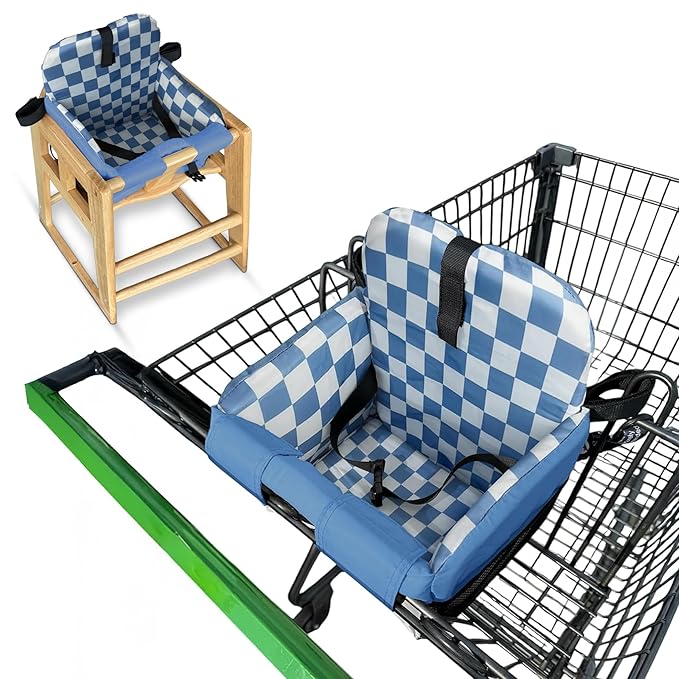 Shopping Cart Seat Cover for Baby, High Chair & Grocery Seat Protector, Padded Chair Covers for Restaurant Seats, Unisex Machine Washable Grocery Cart Liner & Swing Insert ??Blue Checkered