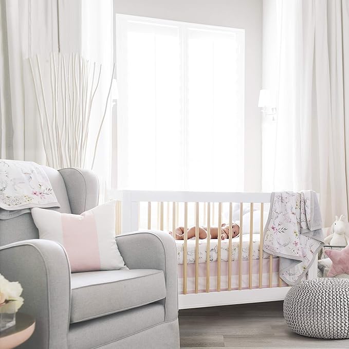 Oilo Baby Blanket, Luxury Soft Plush Chenille Backing & Organic Cotton Jersey Print, Double Layered, 30" x 40", Rolled Jersey Edge Trim, Machine Washable, Perfect for Infant or Toddlers, Woodland Fawn