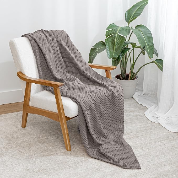 Comfy Cubs Waffle Blanket King, 108" x 90" - 100% Cotton Lightweight Breathable Bed Blanket - Soft Textured Thermal Weave for All Seasons – Decorative Cozy Layer for Couch, Sofa, or Bed - Charcoal