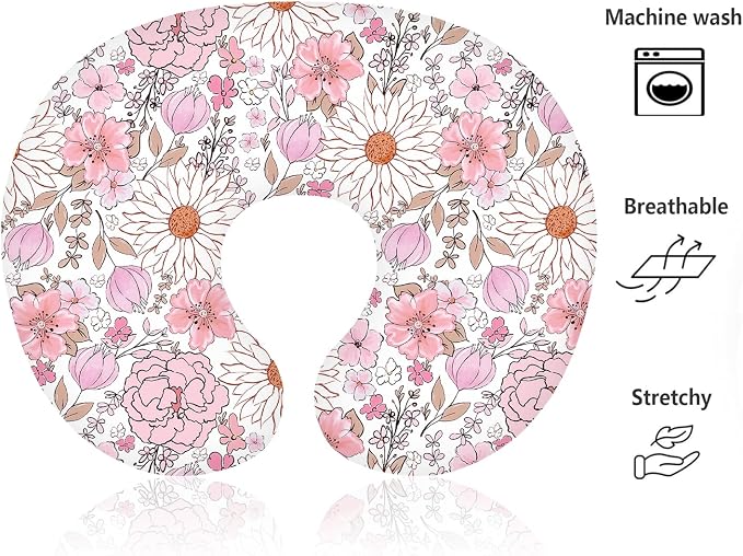 Boyoung Stretchy Nursing Pillow Covers Ultra Soft Slipcovers for Breastfeeding for Baby Girls Boys, Feeding Pillow Cover Fits Standard Infant Support Pillows Positioners Nursing Pillow Case