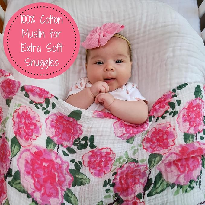 LollyBanks Muslin Swaddle Blankets, 100% Cotton Baby Swaddle Blanket for Girls, Soft and Large 47 x 47 Inches Newborn Swaddle, Breathable Baby Receiving Blankets, Registry (Flamingo and Flower 3 Pack)